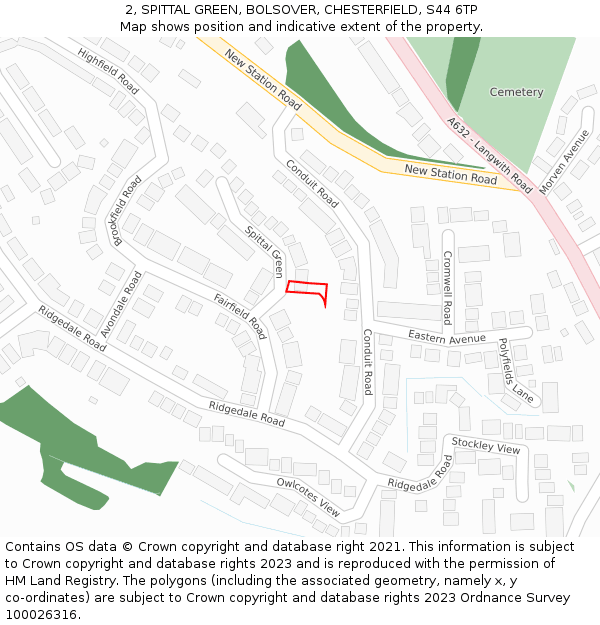 2, SPITTAL GREEN, BOLSOVER, CHESTERFIELD, S44 6TP: Location map and indicative extent of plot