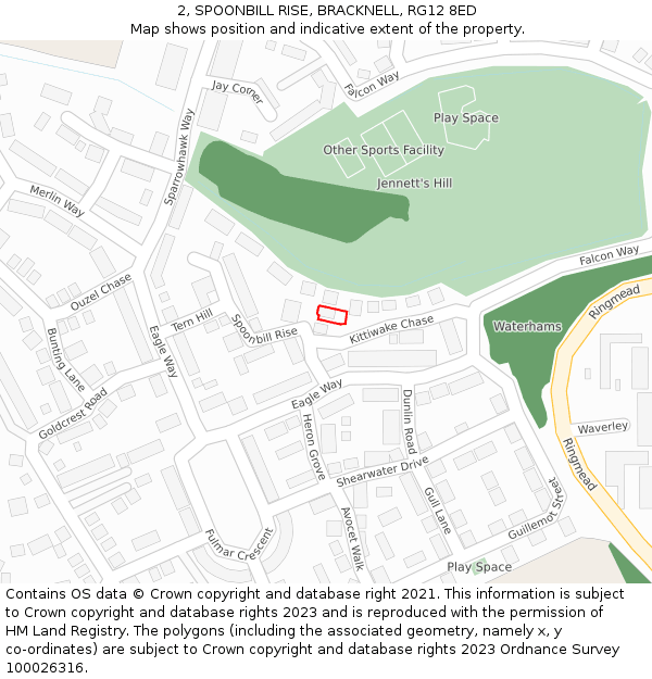 2, SPOONBILL RISE, BRACKNELL, RG12 8ED: Location map and indicative extent of plot