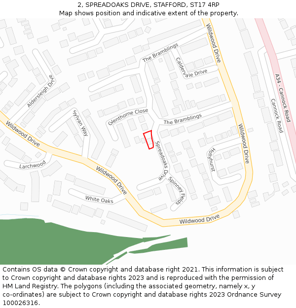 2, SPREADOAKS DRIVE, STAFFORD, ST17 4RP: Location map and indicative extent of plot