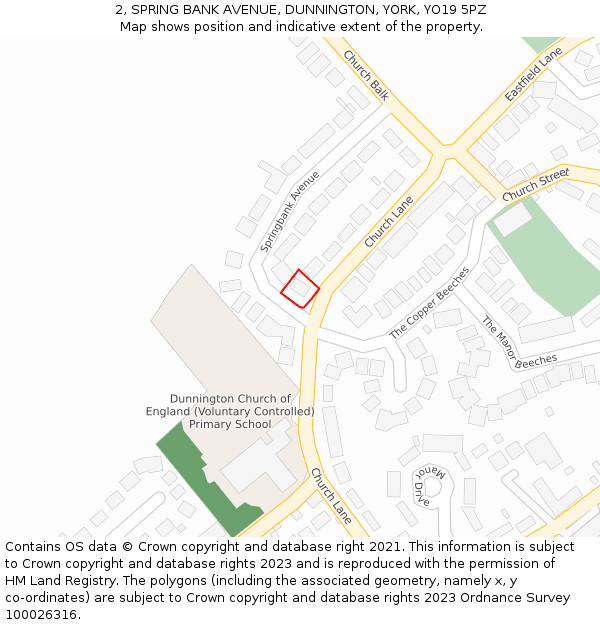 2, SPRING BANK AVENUE, DUNNINGTON, YORK, YO19 5PZ: Location map and indicative extent of plot