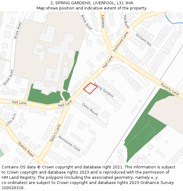 2, SPRING GARDENS, LIVERPOOL, L31 3HA: Location map and indicative extent of plot
