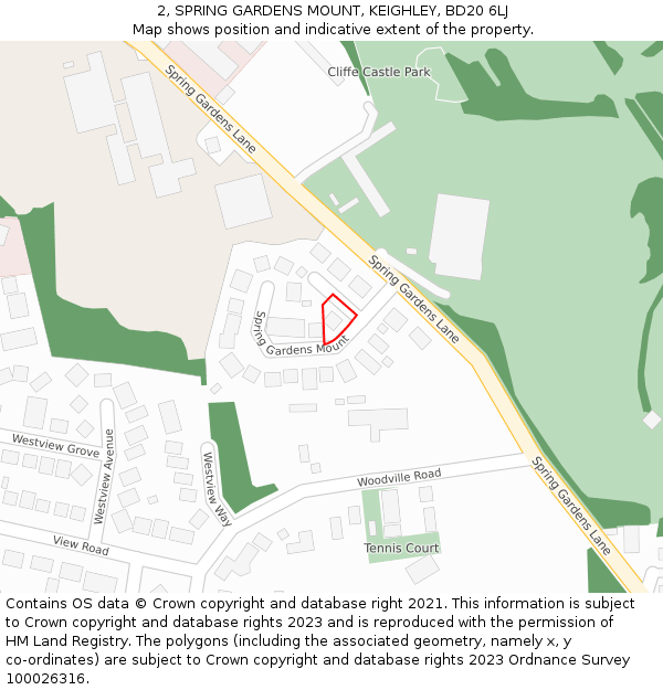 2, SPRING GARDENS MOUNT, KEIGHLEY, BD20 6LJ: Location map and indicative extent of plot