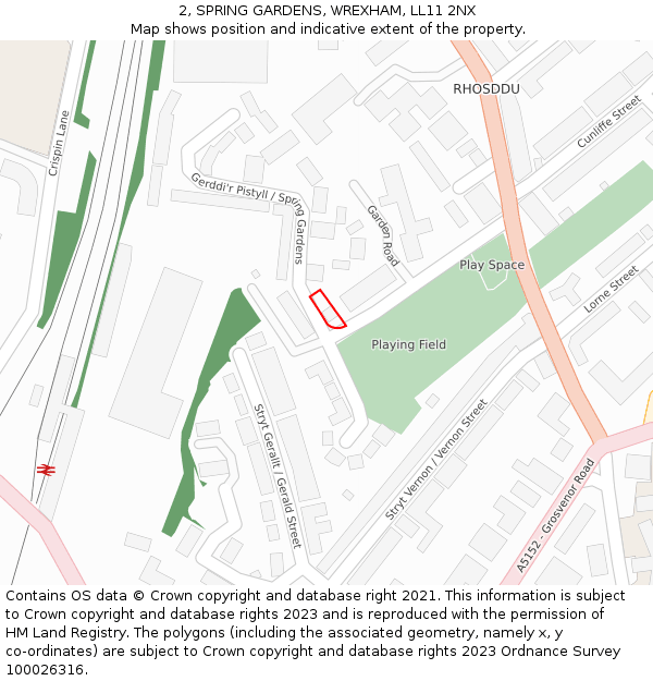 2, SPRING GARDENS, WREXHAM, LL11 2NX: Location map and indicative extent of plot
