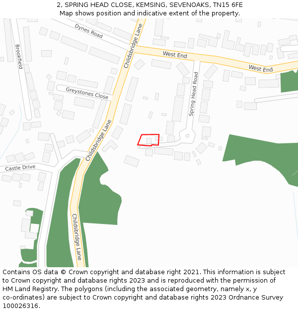 2, SPRING HEAD CLOSE, KEMSING, SEVENOAKS, TN15 6FE: Location map and indicative extent of plot