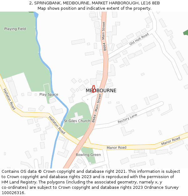 2, SPRINGBANK, MEDBOURNE, MARKET HARBOROUGH, LE16 8EB: Location map and indicative extent of plot