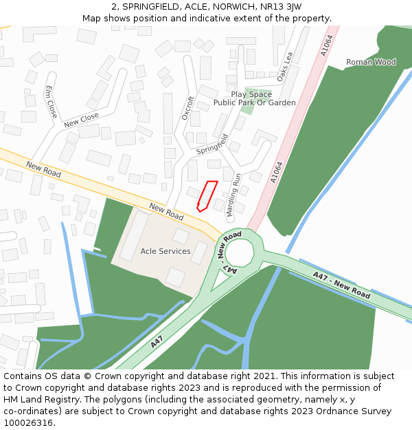 2, SPRINGFIELD, ACLE, NORWICH, NR13 3JW: Location map and indicative extent of plot