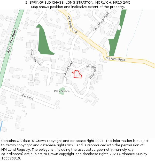 2, SPRINGFIELD CHASE, LONG STRATTON, NORWICH, NR15 2WQ: Location map and indicative extent of plot