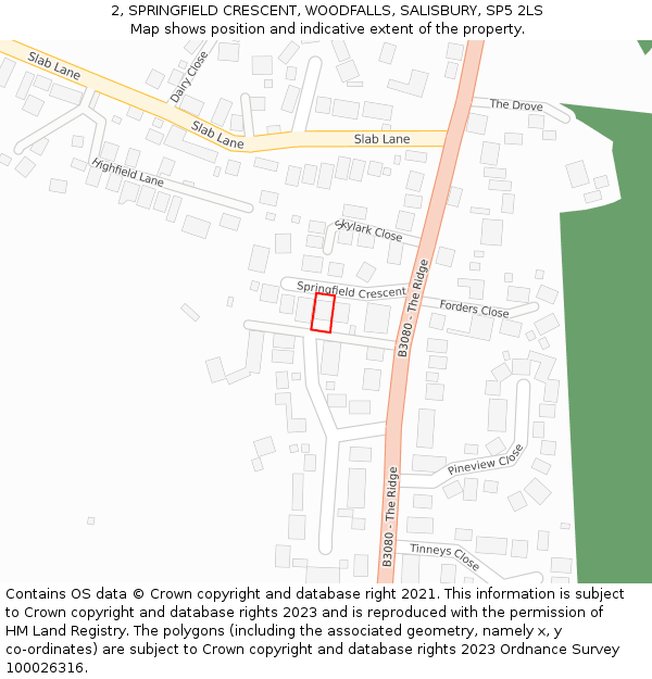 2, SPRINGFIELD CRESCENT, WOODFALLS, SALISBURY, SP5 2LS: Location map and indicative extent of plot