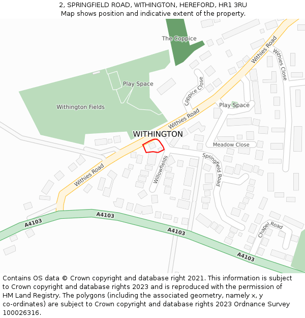 2, SPRINGFIELD ROAD, WITHINGTON, HEREFORD, HR1 3RU: Location map and indicative extent of plot