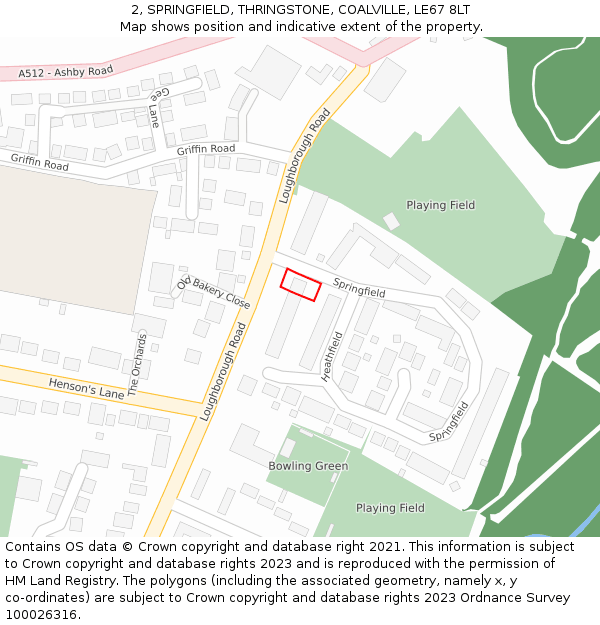 2, SPRINGFIELD, THRINGSTONE, COALVILLE, LE67 8LT: Location map and indicative extent of plot