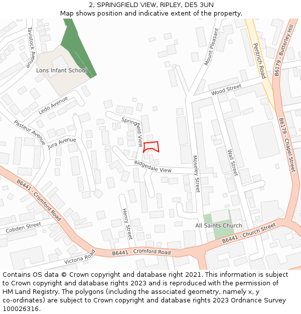 2, SPRINGFIELD VIEW, RIPLEY, DE5 3UN: Location map and indicative extent of plot