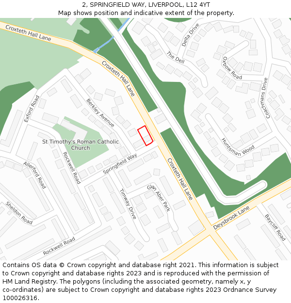 2, SPRINGFIELD WAY, LIVERPOOL, L12 4YT: Location map and indicative extent of plot