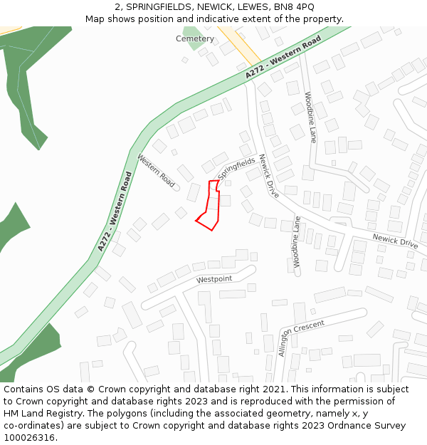 2, SPRINGFIELDS, NEWICK, LEWES, BN8 4PQ: Location map and indicative extent of plot