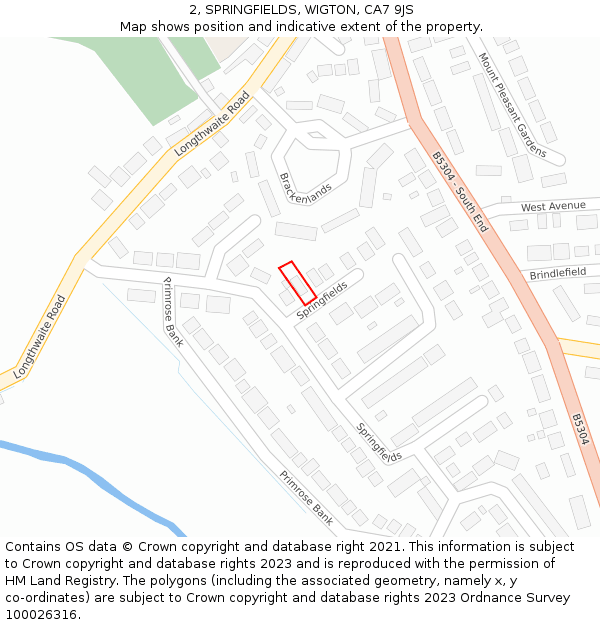 2, SPRINGFIELDS, WIGTON, CA7 9JS: Location map and indicative extent of plot