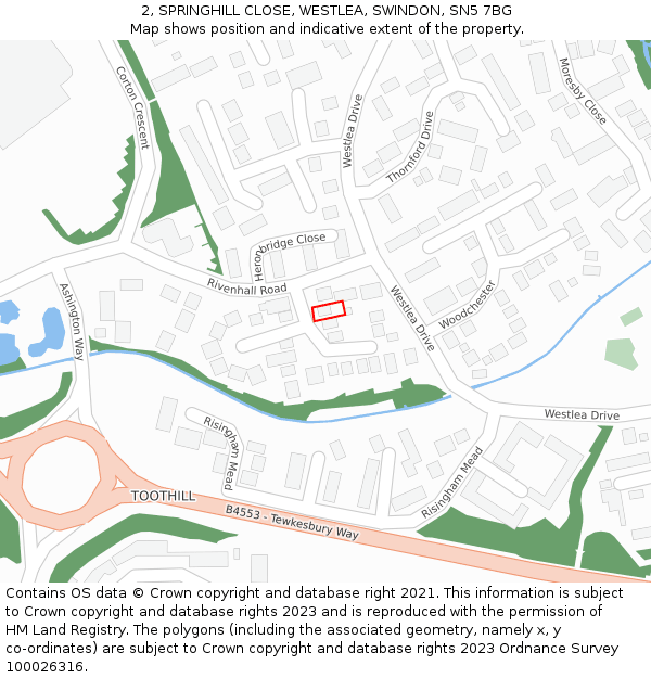 2, SPRINGHILL CLOSE, WESTLEA, SWINDON, SN5 7BG: Location map and indicative extent of plot