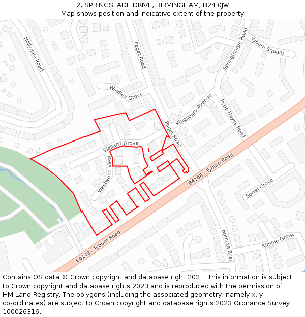 2, SPRINGSLADE DRIVE, BIRMINGHAM, B24 0JW: Location map and indicative extent of plot