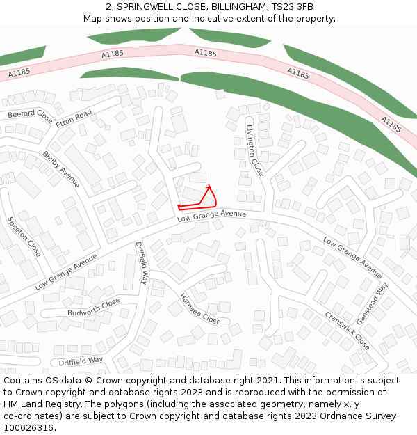 2, SPRINGWELL CLOSE, BILLINGHAM, TS23 3FB: Location map and indicative extent of plot