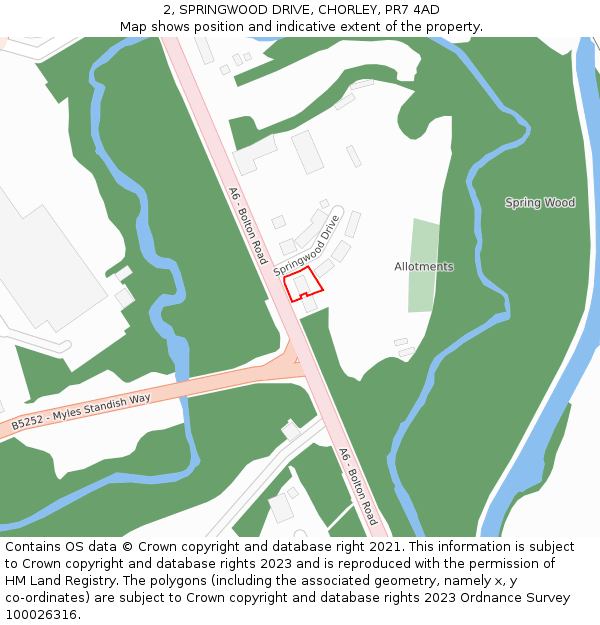 2, SPRINGWOOD DRIVE, CHORLEY, PR7 4AD: Location map and indicative extent of plot