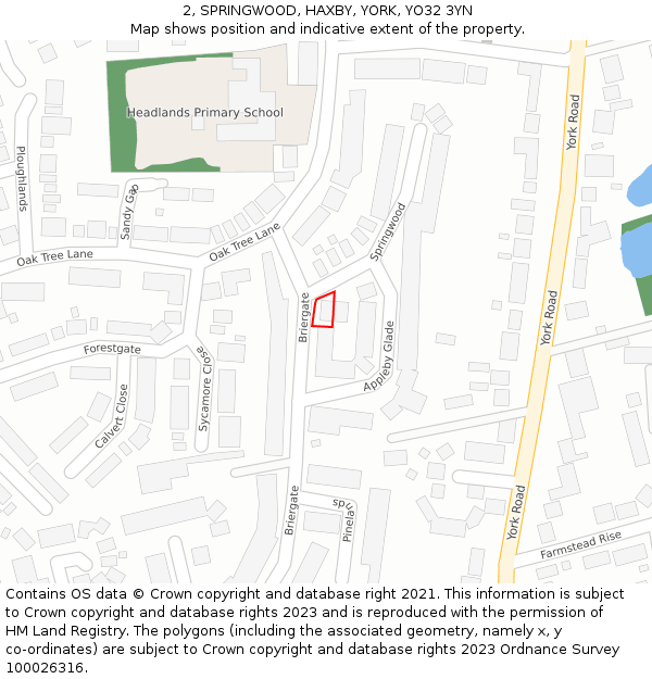 2, SPRINGWOOD, HAXBY, YORK, YO32 3YN: Location map and indicative extent of plot
