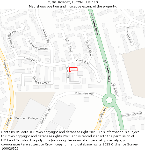 2, SPURCROFT, LUTON, LU3 4EG: Location map and indicative extent of plot