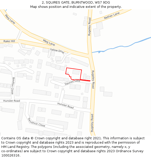 2, SQUIRES GATE, BURNTWOOD, WS7 9DG: Location map and indicative extent of plot