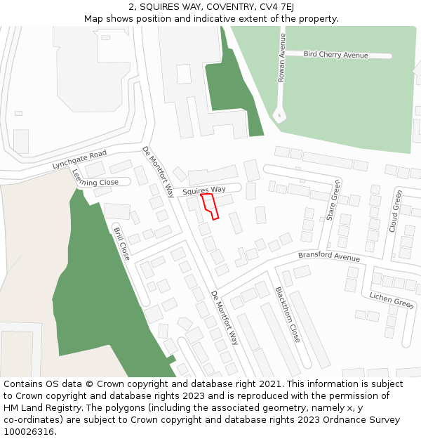 2, SQUIRES WAY, COVENTRY, CV4 7EJ: Location map and indicative extent of plot