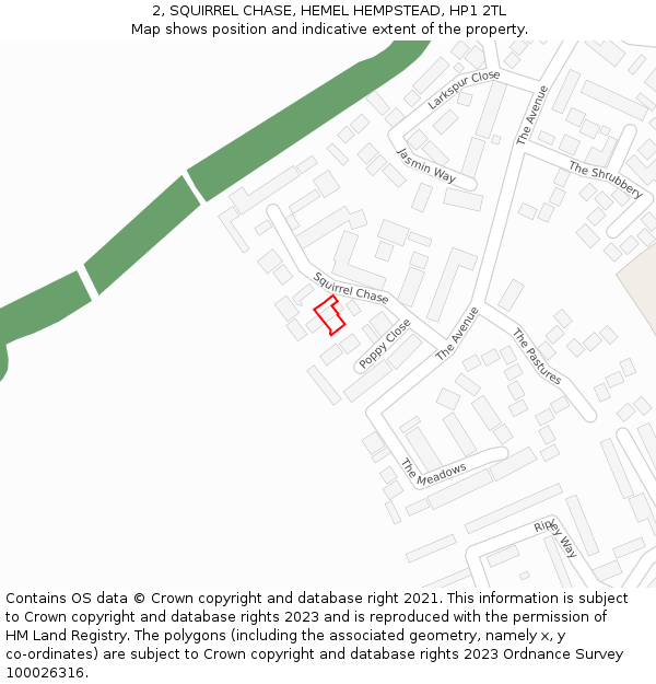 2, SQUIRREL CHASE, HEMEL HEMPSTEAD, HP1 2TL: Location map and indicative extent of plot