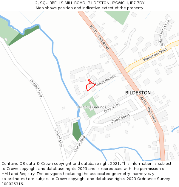 2, SQUIRRELLS MILL ROAD, BILDESTON, IPSWICH, IP7 7DY: Location map and indicative extent of plot