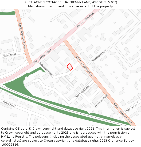 2, ST. AGNES COTTAGES, HALFPENNY LANE, ASCOT, SL5 0EQ: Location map and indicative extent of plot
