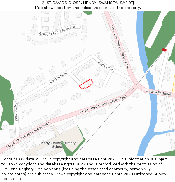 2, ST DAVIDS CLOSE, HENDY, SWANSEA, SA4 0TJ: Location map and indicative extent of plot