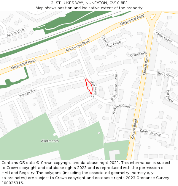 2, ST LUKES WAY, NUNEATON, CV10 8RF: Location map and indicative extent of plot