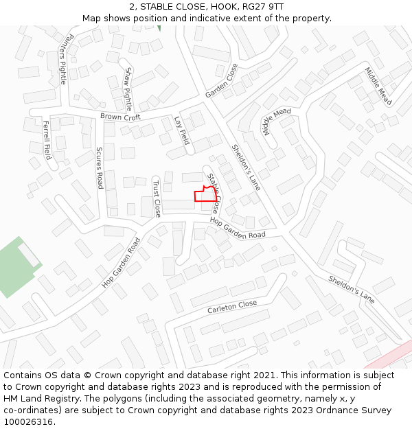 2, STABLE CLOSE, HOOK, RG27 9TT: Location map and indicative extent of plot