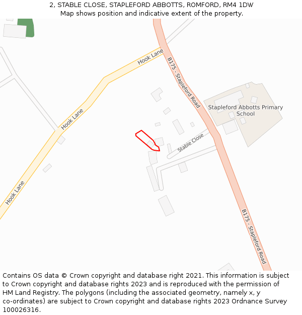 2, STABLE CLOSE, STAPLEFORD ABBOTTS, ROMFORD, RM4 1DW: Location map and indicative extent of plot