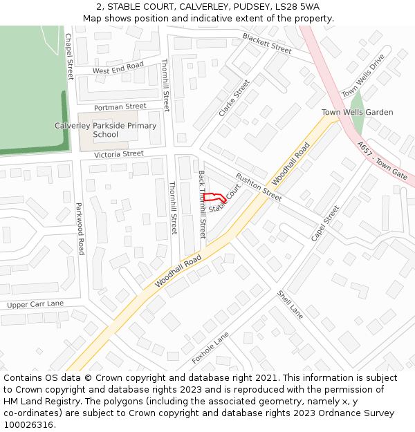 2, STABLE COURT, CALVERLEY, PUDSEY, LS28 5WA: Location map and indicative extent of plot