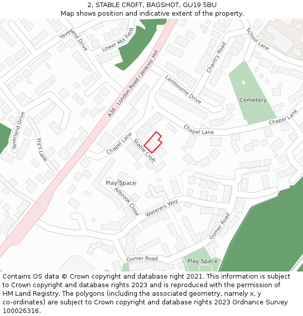 2, STABLE CROFT, BAGSHOT, GU19 5BU: Location map and indicative extent of plot