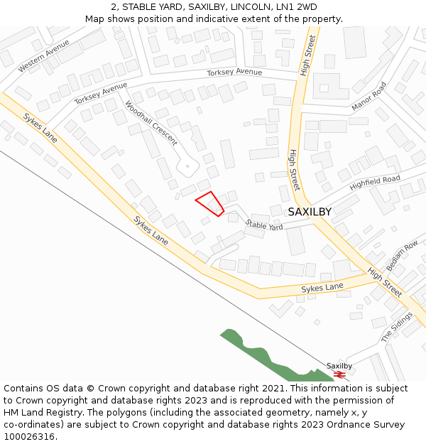 2, STABLE YARD, SAXILBY, LINCOLN, LN1 2WD: Location map and indicative extent of plot