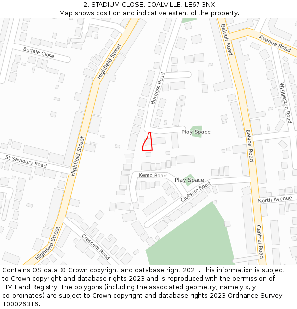 2, STADIUM CLOSE, COALVILLE, LE67 3NX: Location map and indicative extent of plot