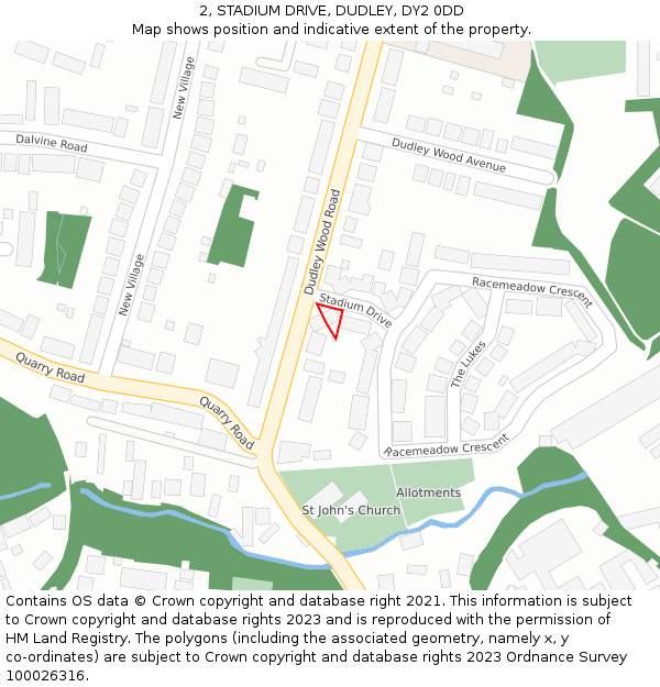 2, STADIUM DRIVE, DUDLEY, DY2 0DD: Location map and indicative extent of plot