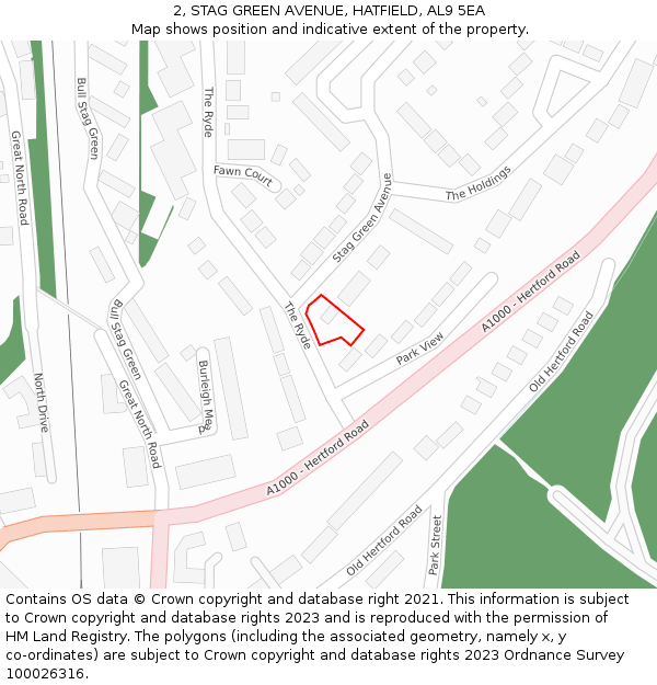2, STAG GREEN AVENUE, HATFIELD, AL9 5EA: Location map and indicative extent of plot