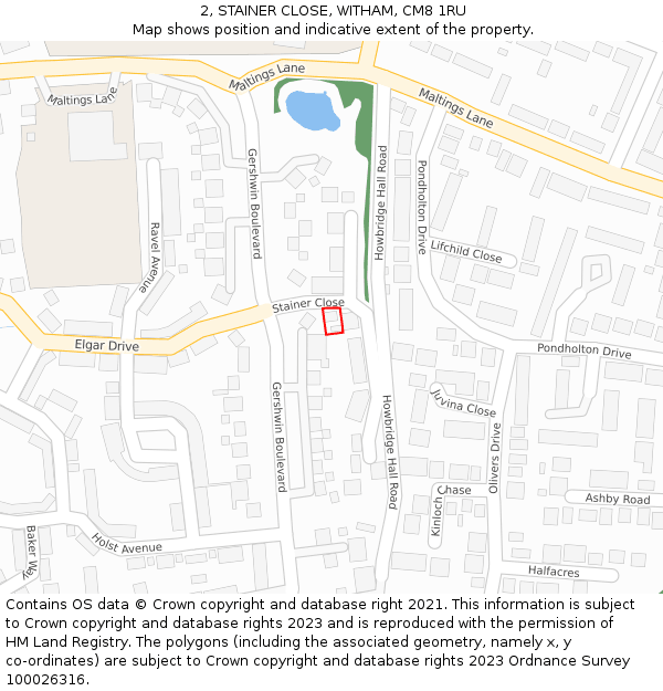 2, STAINER CLOSE, WITHAM, CM8 1RU: Location map and indicative extent of plot