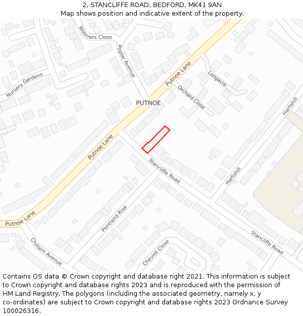 2, STANCLIFFE ROAD, BEDFORD, MK41 9AN: Location map and indicative extent of plot