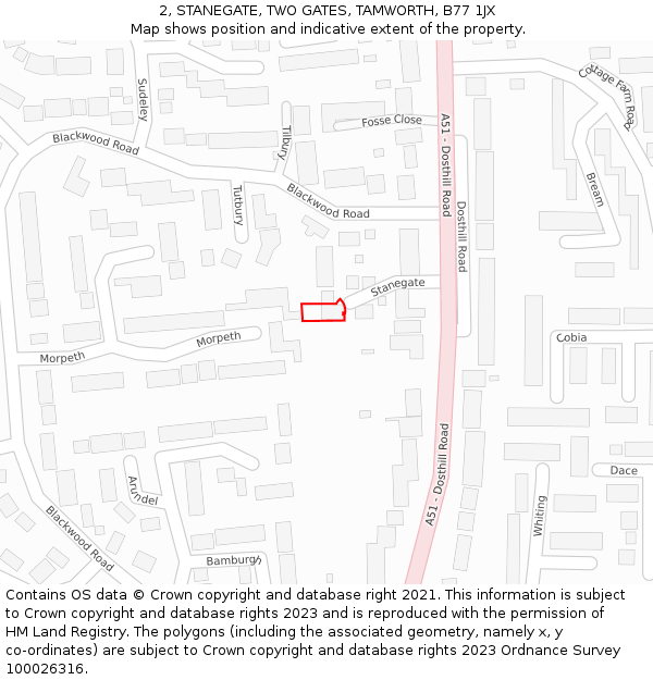 2, STANEGATE, TWO GATES, TAMWORTH, B77 1JX: Location map and indicative extent of plot