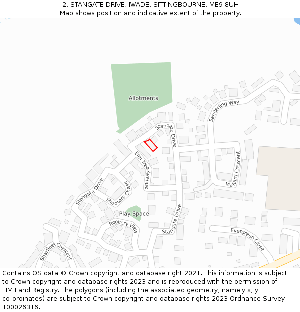 2, STANGATE DRIVE, IWADE, SITTINGBOURNE, ME9 8UH: Location map and indicative extent of plot