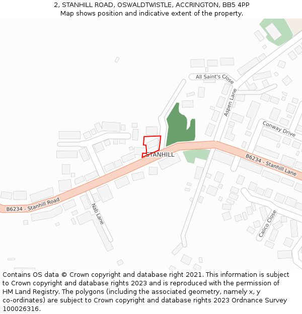 2, STANHILL ROAD, OSWALDTWISTLE, ACCRINGTON, BB5 4PP: Location map and indicative extent of plot