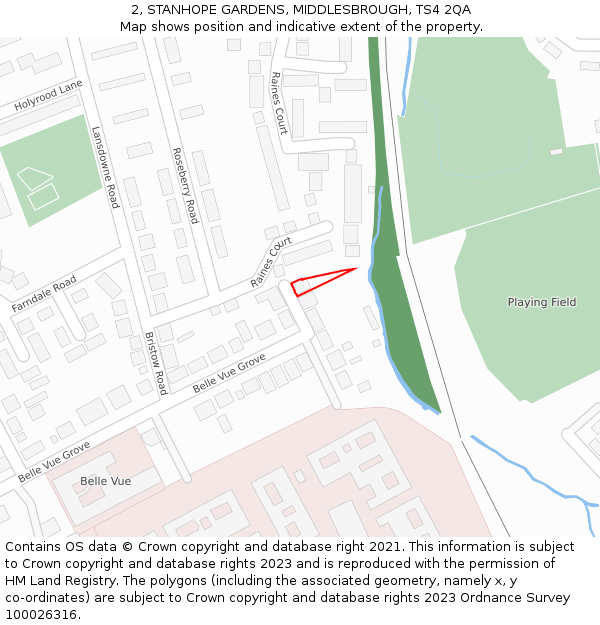 2, STANHOPE GARDENS, MIDDLESBROUGH, TS4 2QA: Location map and indicative extent of plot