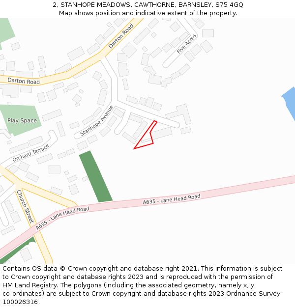 2, STANHOPE MEADOWS, CAWTHORNE, BARNSLEY, S75 4GQ: Location map and indicative extent of plot