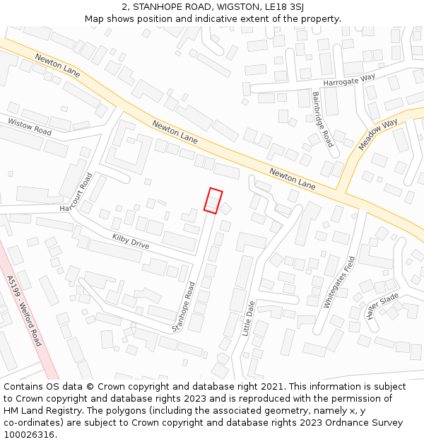 2, STANHOPE ROAD, WIGSTON, LE18 3SJ: Location map and indicative extent of plot