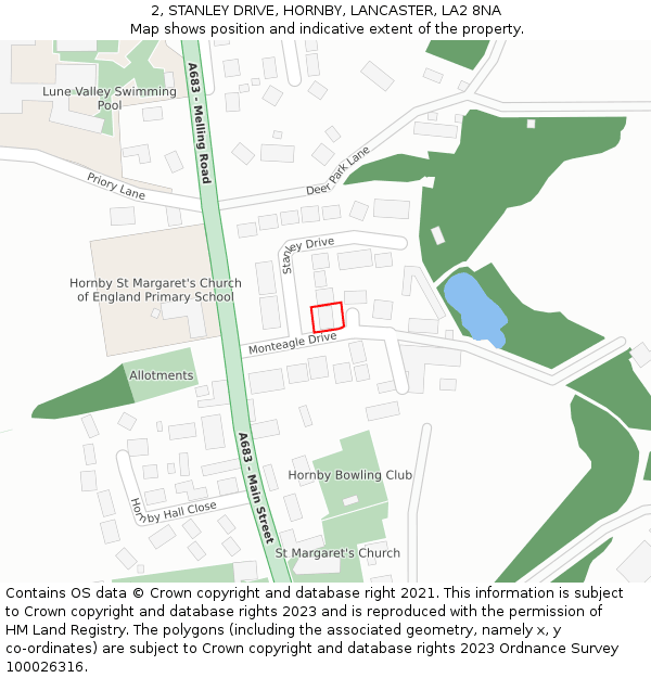 2, STANLEY DRIVE, HORNBY, LANCASTER, LA2 8NA: Location map and indicative extent of plot