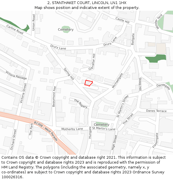 2, STANTHAKET COURT, LINCOLN, LN1 1HX: Location map and indicative extent of plot