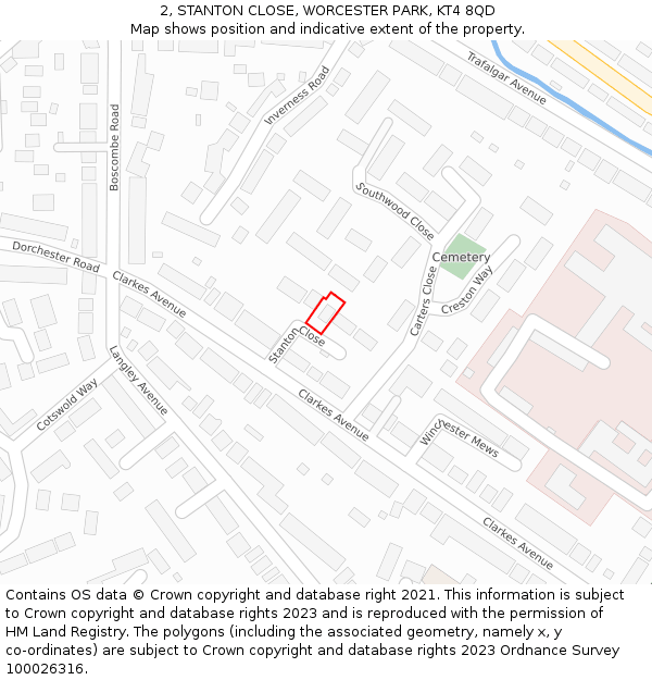 2, STANTON CLOSE, WORCESTER PARK, KT4 8QD: Location map and indicative extent of plot
